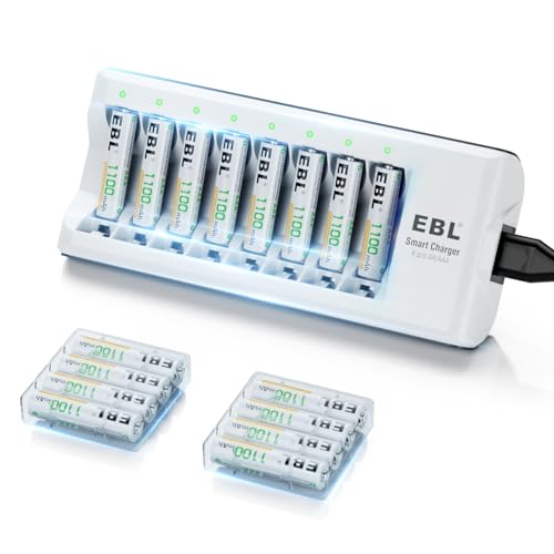 8-Slot Independent Battery Charger AA AAA for Ni-MH Ni-CD Rechargeable Batteries (1100mAh 16AAA+Charger) option