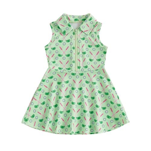 Qtinghua Kids Girls Tennis Golf Outfits Sleeveless A-Line Polo Dresses Toddler Girl Cute Active Dress Summer Athletic Workout Clothes (Green, 2-3 Years)