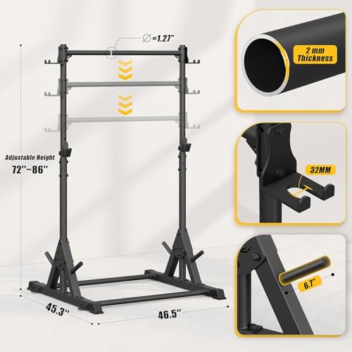 Image of Jusgym Squat Rack with Pull Up Bar, Heavy Duty 600LBS Weight Capacity Squat Rack for Home Gym, Adjustable Multi-Functional Power Racks Strength Training Fitness Equipment