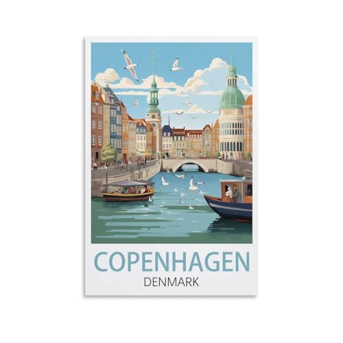 Poster vintage Copenhague Danemark sur toile moderne pour décoration de chambre 50x75 cm