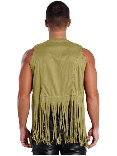 Mens Cowboy Jackets Vintage Gothic Tassel Waistcoat Sleeveless Open Front Fringe Vest Top2