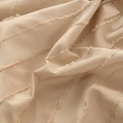 Bed Skirt King Size, Ruffled Bed Skirt with Split Corners, King Bed Skirt 14 Inch Drop, Striped Boho King Size Bed Skirts, Light Camel, 14'' King