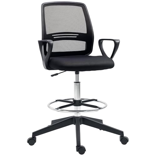 Vinsetto Fauteuil de Bureau Chaise de Bureau Assise Haute réglable dim. 59,5L x 60l x 102,5-126H cm Tabouret de Bureau pivotant 360° Maille Respirante Noir