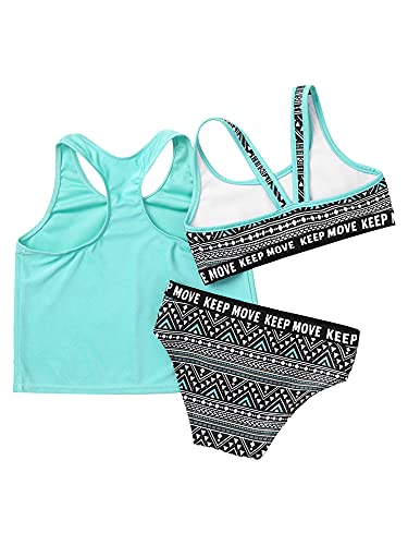 renvena Kid Girls Tankini Sets Three Piece Swimwear Racer Back Sports Crop Top with Briefs Bathing Suits2