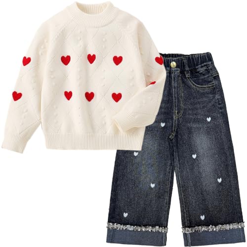 Conjunto de ropa de primavera y otoño para niñas con suéter de punto suave y tejanos resistentes