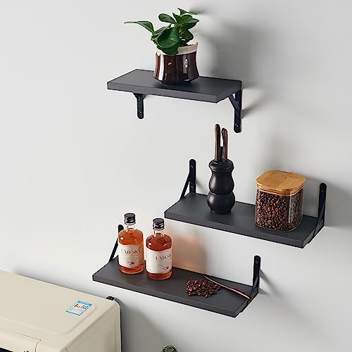 Secttio Floating Shelves For Wall, Modern Morandi Color Floating Wall Shelves Set Of 3, Waterproof Wall Mounted Shelf For Bedroom, Bathroom, Kitchen, Living Room, Laundry Room (Ash Black) #TOP5