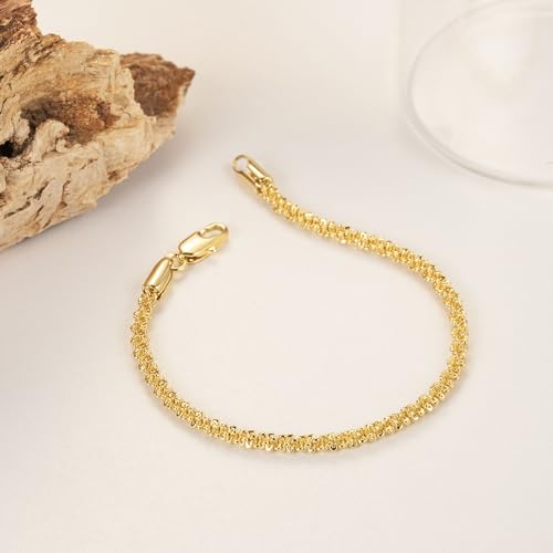 14K Gold Bracelets for Women Non Tarnish Gold Chain Bracelets Womens Starry Rope Design Gifts for Women 6.5-9 Inches4