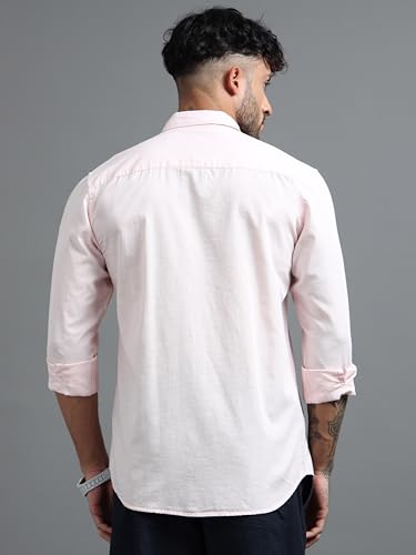 Image of Men Slim Fit Solid Spread Collar Casual Shirt
