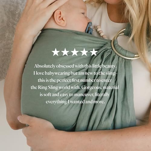 Image of WildBird - Ring Sling Baby Carrier - 0-36 Months (up to 35 lbs) - Long (90 inch) Acadian & Black Ring - Front, Hip or Back Carry - Adjustable Fit - Natural Linen - Baby Essentials - New Mom Gifts