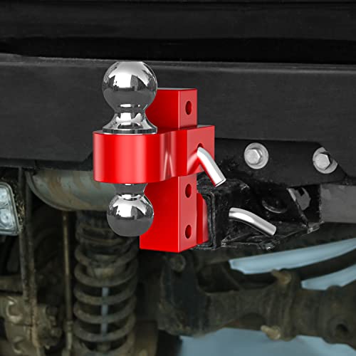 Ifoka Adjustable Trailer Hitch Ball Mount, Fits 2-Inch Receiver, 6-Inch Drop Hitch, Tow Hitch Aluminum Forged Shank 2 Inch & 2-5/16 Inch Balls With Double Stainless Steel Lock Pins, Red #TOP6