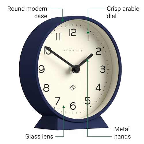Miniatura 5 de Newgate M Mantel Echo Reloj De Sobremesa Diseño Redondo Moderno Azul Marino Números Fáciles De Leer Estilo Contemporáneo Para Escritorio, Mesa, Estantería O Mesita De Noche