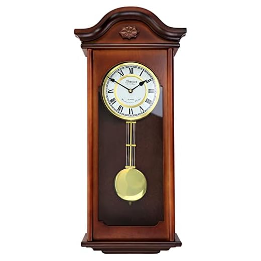 Bedford Clock Collection Jacob 22.75 Inch Mahogany Chiming Pendulum Wall Clock