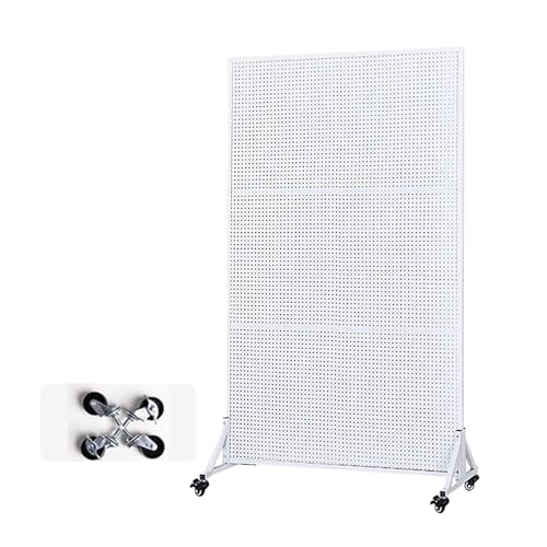 WRYSQBHJYB Floor-Standing Retail Display Stand, Metal Perforated Board, Movable Kitchen Storage Tool Shelf, Pegboard Accessories Garage Storage for Home Office Supermarket(23.6x15.7x47.2in)