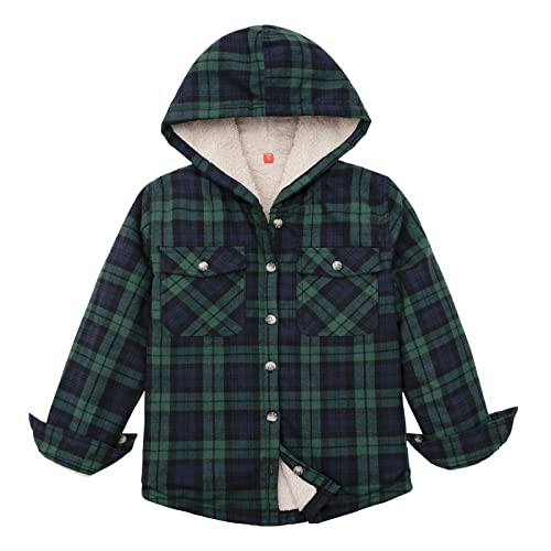 Image of ThCreasa Girls Sherpa Lined Plaid Button Hooded Jacket | Fully Interior Lined, Button Up, Flannel Outer, Family Photo Ready, School To Holiday Events, Fall Winter Shacket With Hood