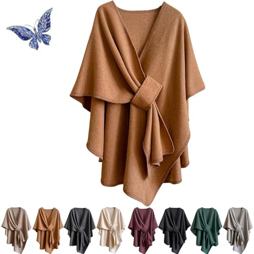 Alpenfaser Poncho Warm Vorne öffnen Poncho Schal Schalwickel mit Lasche Langer Poncho Schal