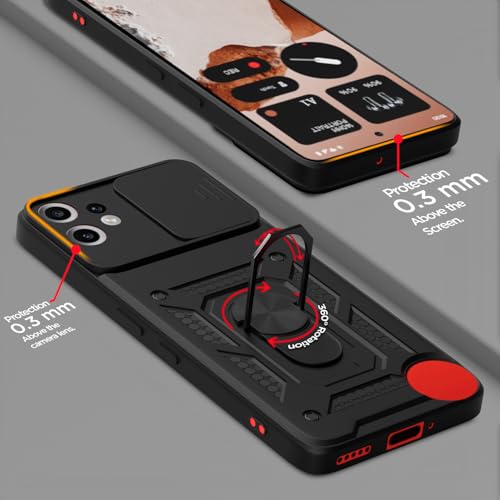 Image of Pikkme Back Cover for CMF by Nothing Phone 2 Pro 5G | 360 Protection Case | Sliding Camera Shield Cover & Ring Holder Stand D10 Tough Armor Bumper Case (Black)