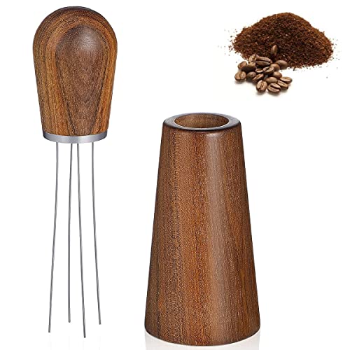 Euwbssr espresso mixer Coffee mixer Tool with Solid Wood handle and base manual Coffee mixer Distributor food - Grade Stainless Steel Needle Coffee Distributor Tool(Hongguibao (con base)) Cover