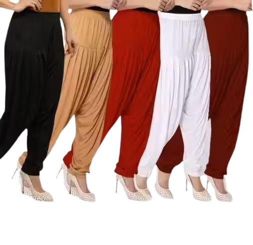 Ultra Soft Material Viscose Rayon Solid Attractive Pleated Pattern Casual wear Patiala Pants for Womens_Combo 5