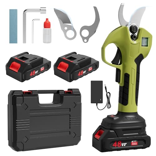 COWISH Electric Pruning Shears w/LCD Display, Brushless Electric Secateurs w/ 2 x 2000mAh 21V Batteries, Max 40mm Cutting Diameter Cordless Electric Pruners Scissors for Garden Branches, Green