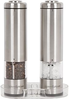 Latent Epicure Battery Operated Salt and Pepper Grinder Set (Pack of 2 Mills) - Complimentary Mill Rest | Bright Light | Adjustable Coarseness |