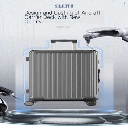 Suitcase Aluminum Frame Metal Side Suitcase 26-inch Anti-fall Pull Rod Business Suitcase Multi-functional Boarding Case Suitcase Tags(Silver,28in)4