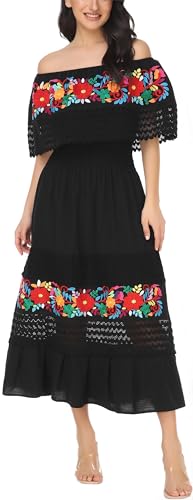 Mexican Dress for Women Boho Embroidered Maxi Lace Wedding Party Dress