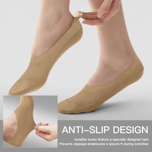 C4N Women's No-Show Socks 2-Pack with Silicone Grip, Padded Invisible Liner for Flats & Loafers(Beige, Black)4