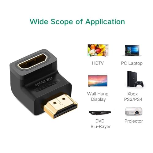 Image of HDMI Adapter 90 Degree 4K Male to Female HDMI Connector 90 Degrees Extender Right Angle 2 Pack Combo L Type HDTV Converter. (Coupler) Black.