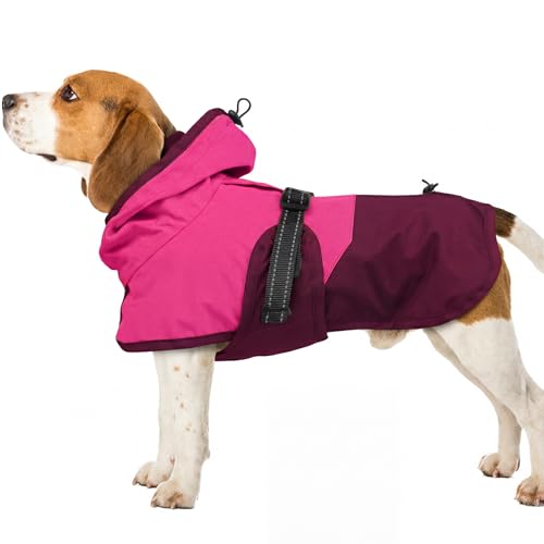 Image of BRKURLEG Dog Raincoat, Waterproof Rain Jacket with Hood, Rose Red, L