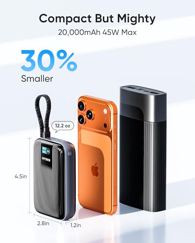 Kuulaa 45W Power Bank, 20000mAh Portable Charger with Built-in USB-C Cable, External Battery with Fast Charging, External Battery with Digital Display for iPhone 16/15 Pro Max, MacBook, Galaxy S25 — view 6