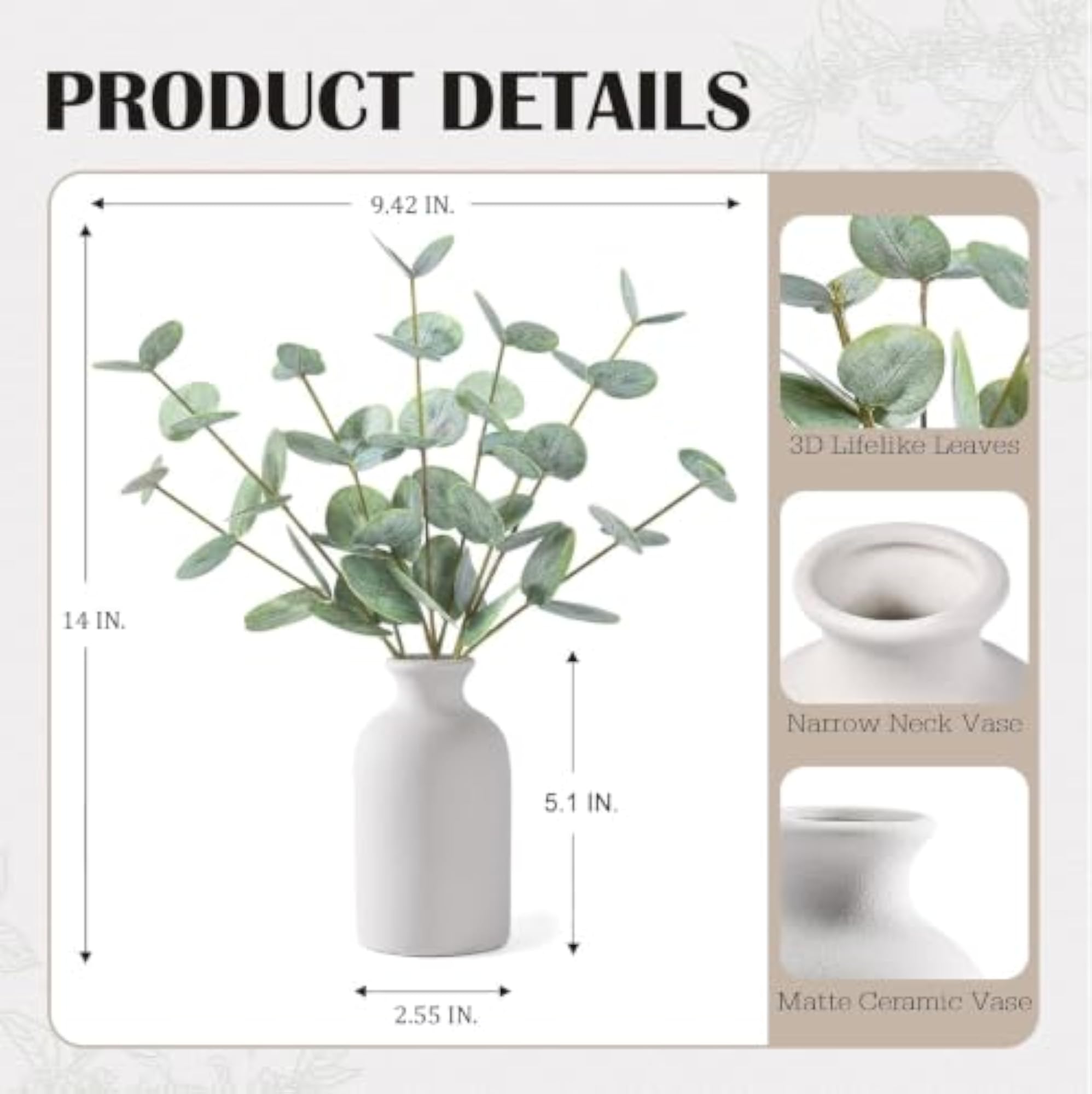 Artificial Eucalyptus Stems in Ceramic Vase for Decor