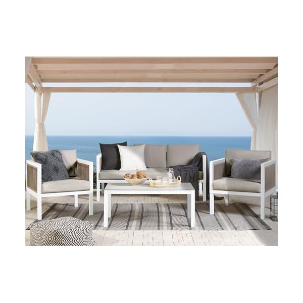 Beliani Gartenlounge Borello 5-Sitzer Weiß & Beige