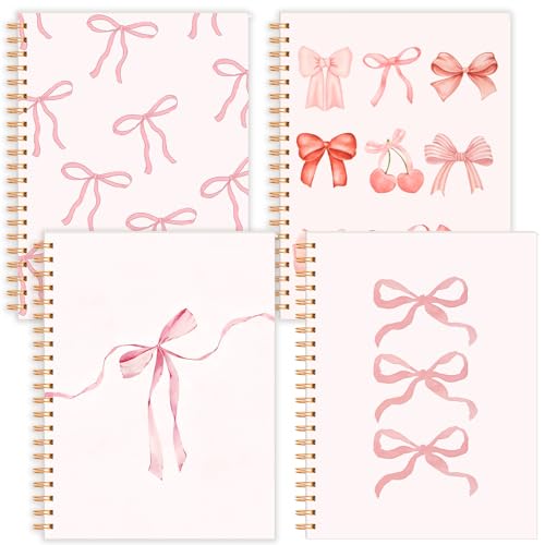 Cahier de notes A4 à spirale style coquette esthétique pour l'organisation des cours, pack de 4
