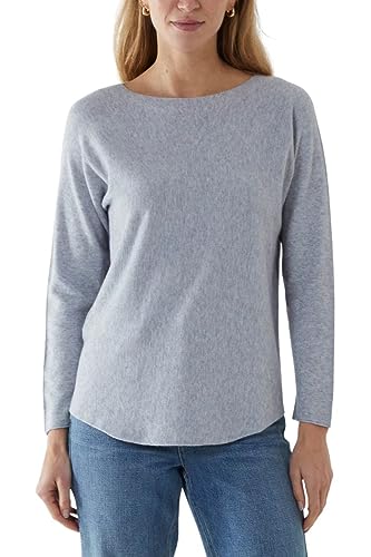 STAR FASHION Ladies Round Neck Soft Knit Jumper Womens Crew Neck Winter Wear Long Sleeve Fine Knitted Jumper Sweater Casual Pullover Top UK One Size Fits All 8-16 Light Grey