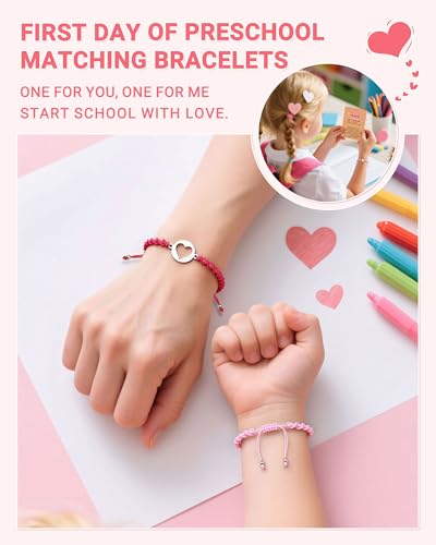 UPROMI First Day of Preschool/Kindergarten/1st Grade Gift, Matching Heart Back to School Bracelet Mommy and Me2
