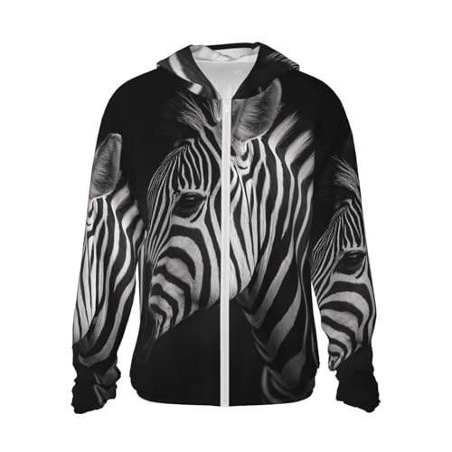 Sun Protection Hoodie Shirt Black & White Zebra UPF 50+ Long Sleeve Outdoor Rash Guard for Men Women