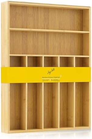 JoyJolt Bamboo Drawer Organizer, 7-Compartment Silverware Organiz...