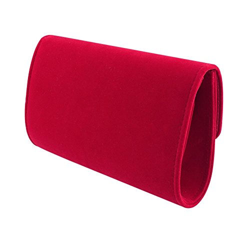 Women Clutch Purse Evening Bag Prom Handbag With Detachable Chain For Wedding Velvet Elegant (Red) #TOP6