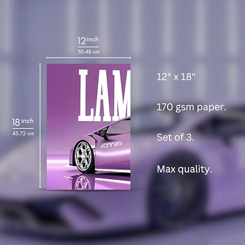 Image of Posternet Super Car Split Poster Set, 12 inch x 18 inch, Split Design Wall Decor Posters For Bedroom, Living Room, Office. (Lambo)