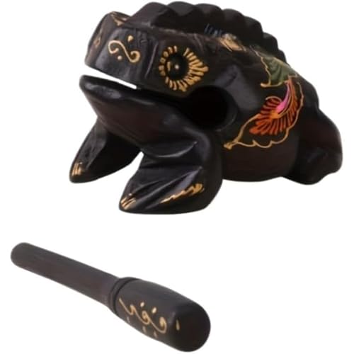 Wood Frog Tone Drum Hand Percussion Instrument Handmade Sound Chamber with Mallet Stick Black Finish Portable Design for Rhythm Practice Studio Recording