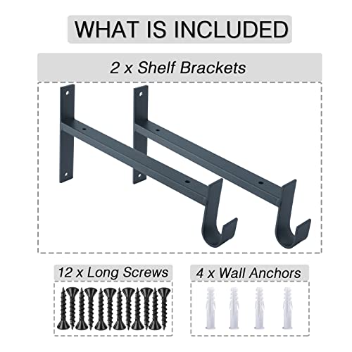 OVOV Closet Rod Bracket Heavy Duty 13 Inch Closet Shelf Brackets with Rod Holder Black Wall Mounted Closet Rod Support Brackets with Hook (2 Pack) by OVOV - Image 2