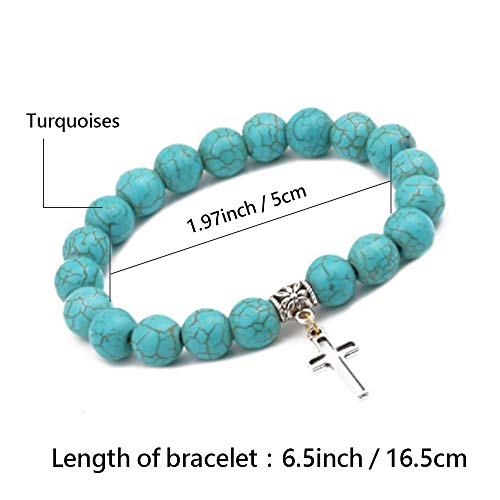 Minijewelry Cross Turquoise Bracelet Elastic Stretch Beaded Bracelets For Women Blessing Bracelet Religion Jesus Cross Gift For Women Girls Mom Daughter Girlfriend Family Valentine Birthday #TOP1