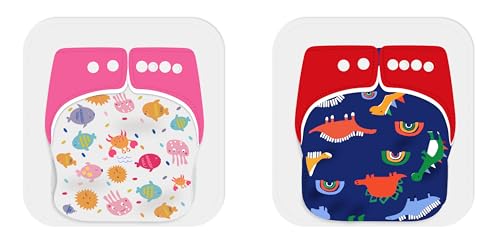 Image of Ambaby Organic Cotton Cloth Diapers - Pack of 4 | Leak-Proof & Reusable | 250ml Absorption | 2 Covers 2 Inserts 2 Boosters | Rash-Free Quick Dry