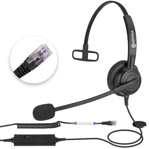 Arama Phone Headsets for Office Phones RJ600Y1 RJ9 Wired Headset with Noise Canceling Mic Phones...