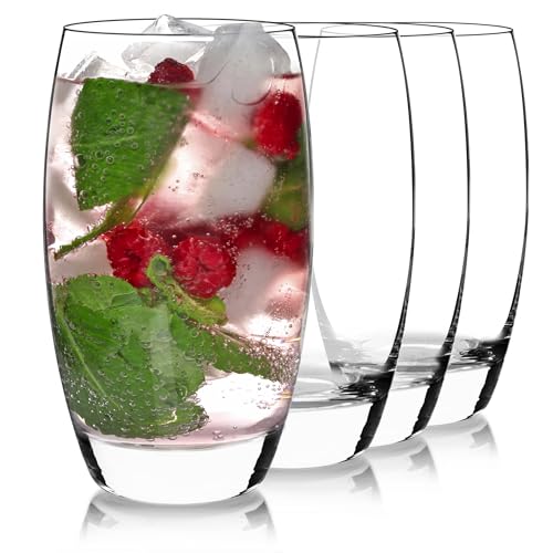Luigi Bormioli Crescendo Highball Glasses, Set of 4-20 Oz Lead-Free Crystal Tall Tumblers with Thick Base - Laser Cut Rims, Classic for Cocktails, Water, Long Drinks - Made in Italy, Dishwasher Safe