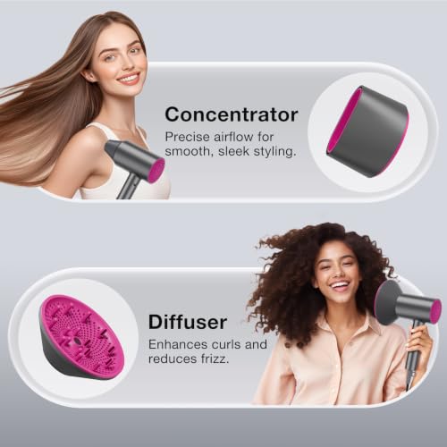 Image of BABONIR 1875W Hair Dryer with Diffuser, Foldable, Ionic Blow Dryer, Gray | Fast Drying for Curly & All Hair Types, 3 Heat & 2 Speed, Concentrator & Diffuser, Compact & Portable for Home, Women & Men