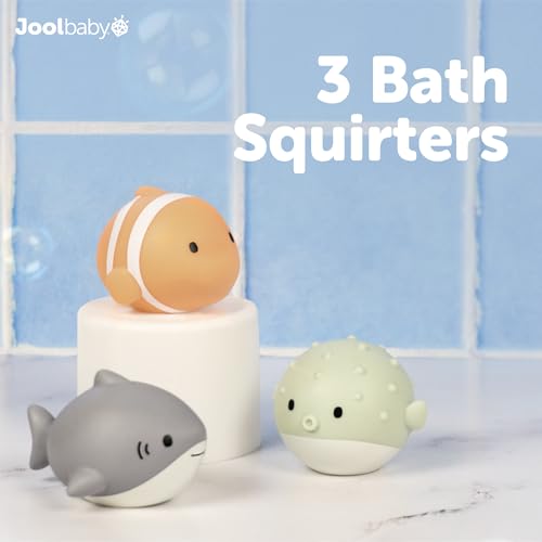 Image of Jool Baby 15-Piece Bathtub Toys Gift Set with Bath Toy Storage Organizer | NAPPA Award Winner - Great Gift in Gift-Ready Packaging - Includes Mesh Storage Bag for Air Drying & Keeping Toys Organized