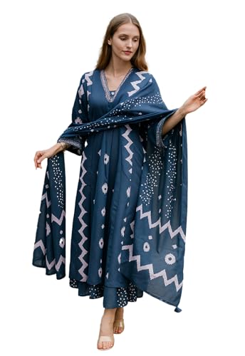 Ensemble kurta bleu en coton avec pantalon et dupatta LookMark femme taille S