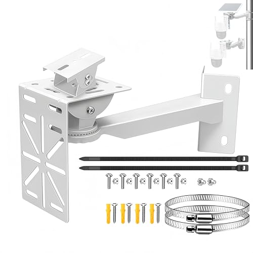 Security Camera Mount Kit - Pole/Wall Bracket with L-Adapter, 2 Stainless Steel Straps, Solar Panel Duckbill Bracket, Fits Dome/IP/PTZ Cameras, Indoor/Outdoor (Pole Mount Set with Solar Panel Bracket)