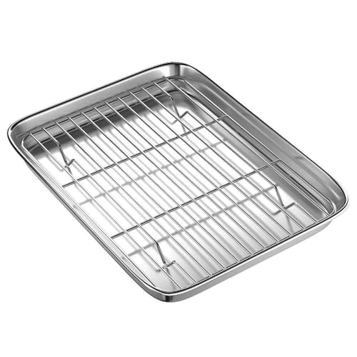 PGPBVLVGHM Ensemble de plaques et grilles for Four Grille-Pain de 9 Pouces, Petit Plat de Cuisson en Acier avec Grille de Refroidissement, Plaque de Cuisson Lavable au Lave-Vaisselle
